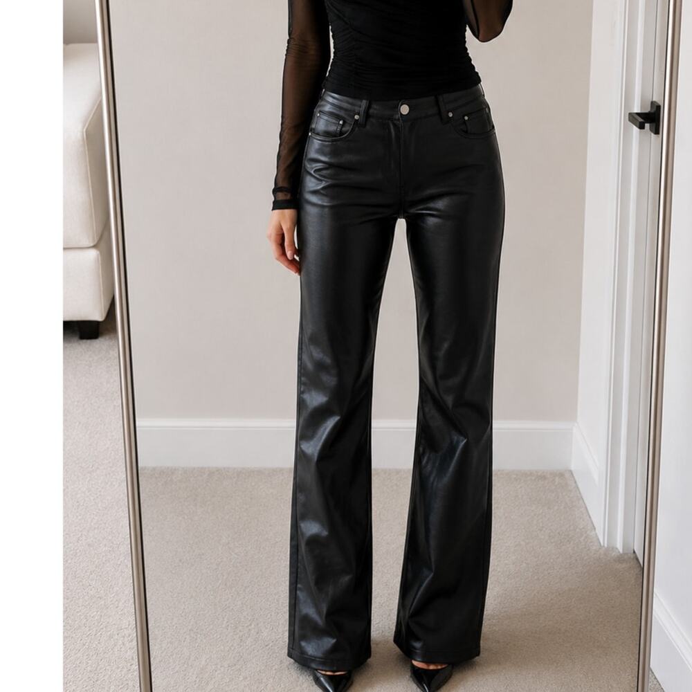 LOFT🌿Faux Leather Pants Women’s Black Straight Leg High Rise NWT SIZE 4